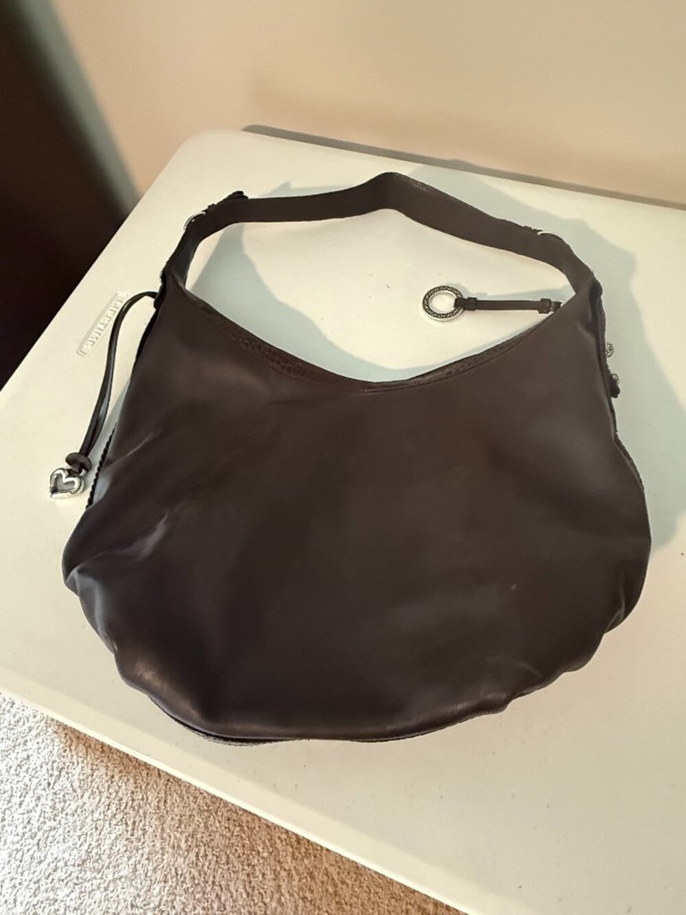 Brighton Brown Leather Hobo Interior Patch Handbag